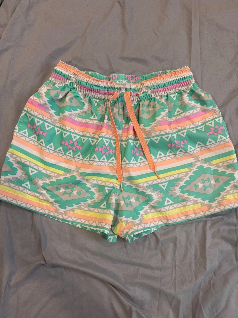 chubbies Mint Green Aztec Print Shorts with Coral Drawstring
